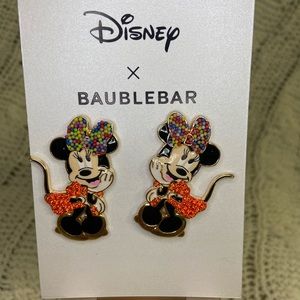 Brand New BaubleBar X Disney Minnie Mouse Multicolored Bow Crystal Bead Earrings